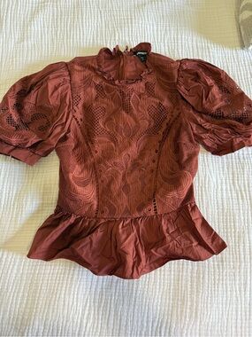 Express Women's Burnt Orange Lace Peplum Top